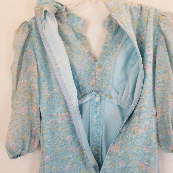 Vintage 60s Dusty Blue Floral Summer Maxi Dress Sz XS - Picture 7 of 8